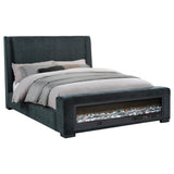 Preston Blue Upholstered Eastern King Audio Fireplace Bed from Coaster - Luna Furniture