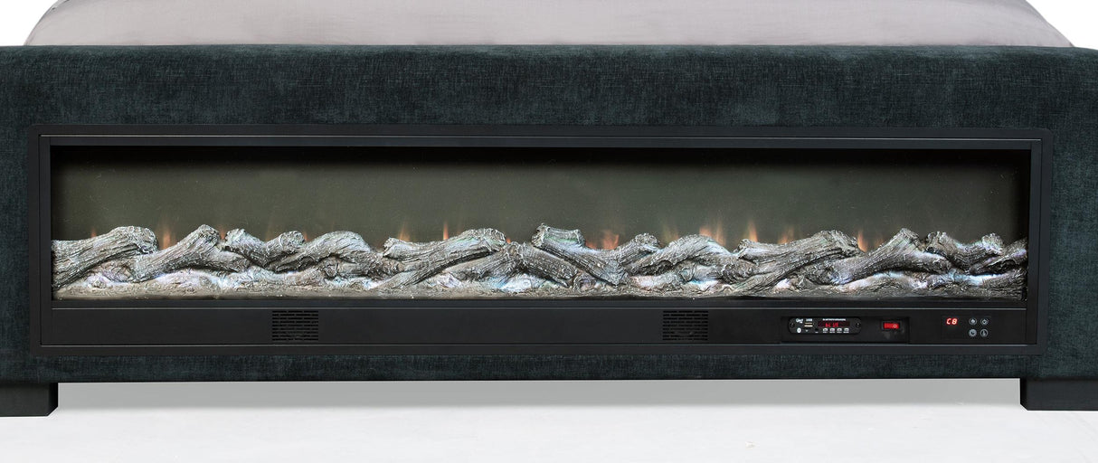 Preston Blue Upholstered Eastern King Audio Fireplace Bed from Coaster - Luna Furniture