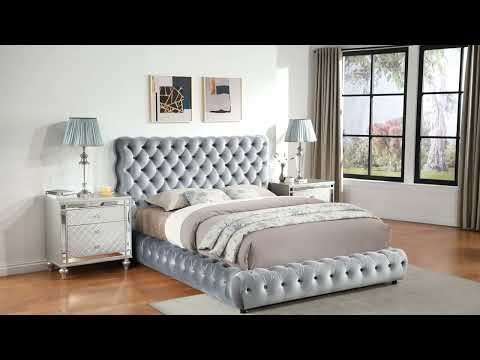 Flory Gray King Upholstered Platform Bed