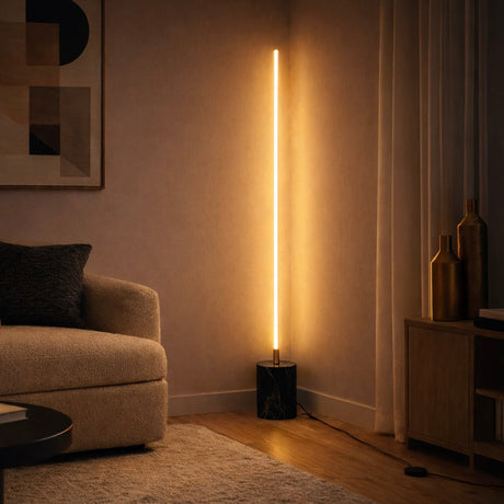 Prism Brassed Gold LED Floor Lamp with On/Off Switch Faux Marble Base from Ashcroft Furniture - Luna Furniture