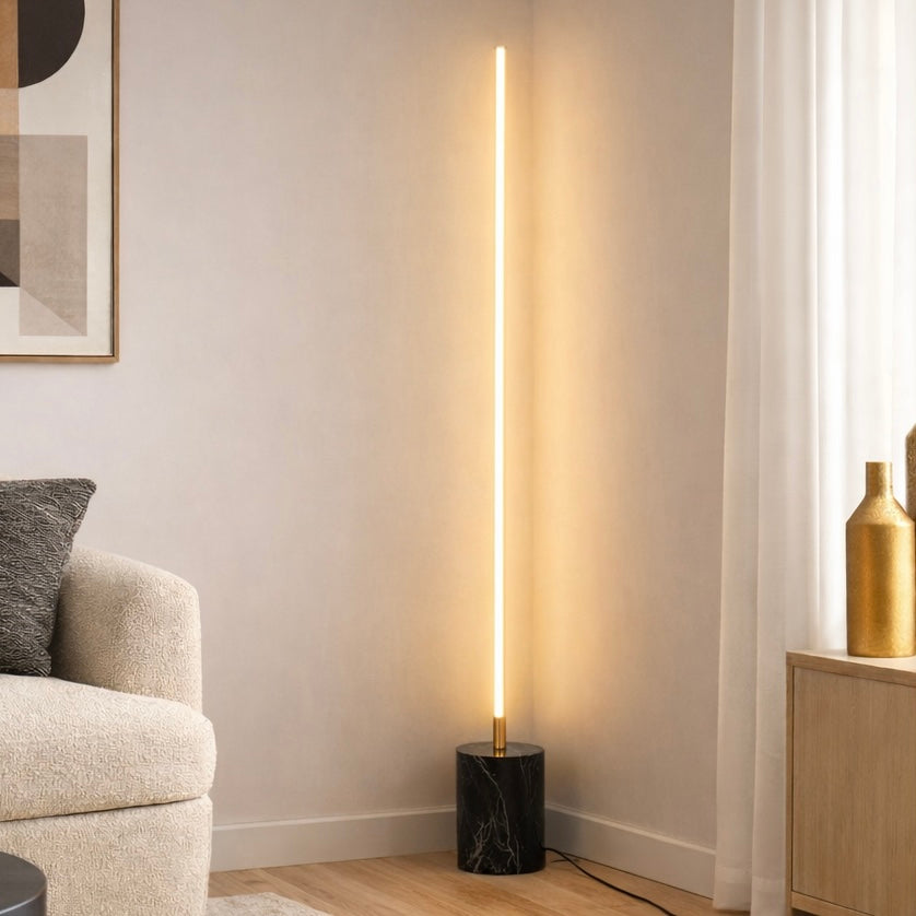 Prism Brassed Gold LED Floor Lamp with On/Off Switch Faux Marble Base from Ashcroft Furniture - Luna Furniture