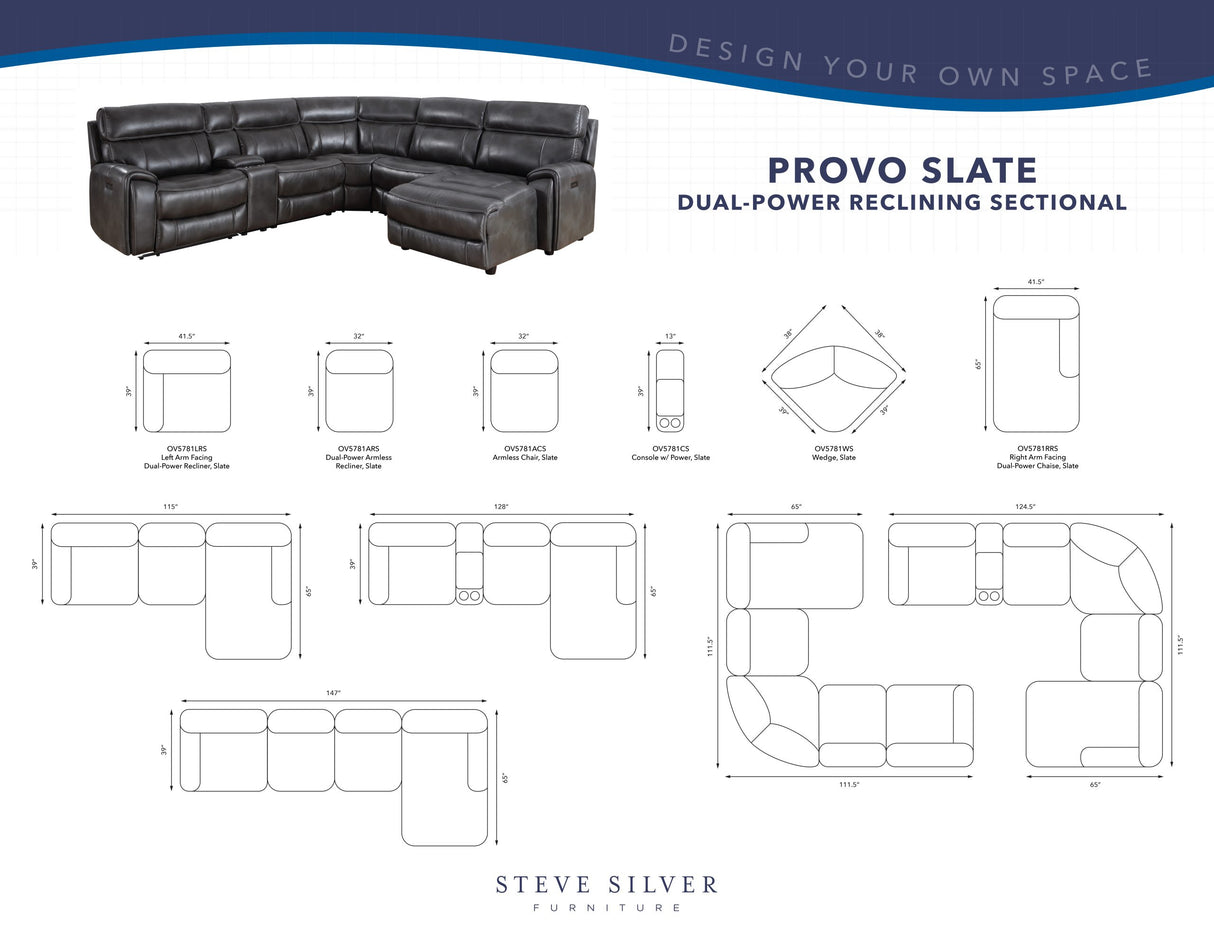Provo Gray 6-Piece RAF Chaise Dual Power Reclining Sectional from Steve Silver - Luna Furniture