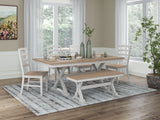 Purlaney Dining Table and 4 Chairs and Bench in Antique White/Natural from Ashley - Luna Furniture