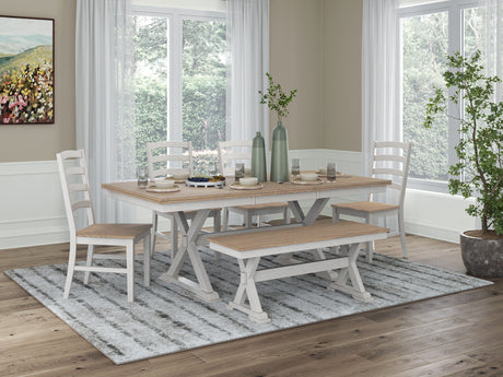 Purlaney Dining Table and 4 Chairs and Bench in Antique White/Natural from Ashley - Luna Furniture