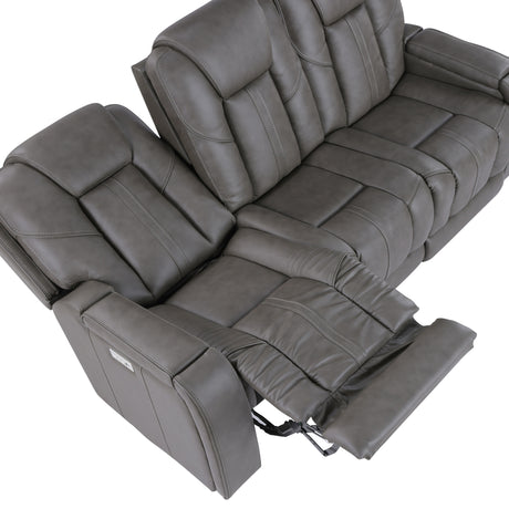 Daniel Triple Power Home Theater Leather Reclining Sofa with Drop-Down Control Console, Built-in Speakers & Vibration, Heat, and Massage from Steve Silver - Luna Furniture