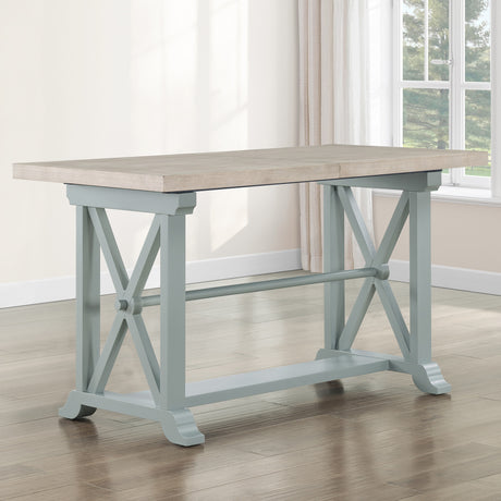 Darcy 64-82″Counter Table with 18-inch leaf, Mint Green and Natural Finish from Steve Silver - Luna Furniture
