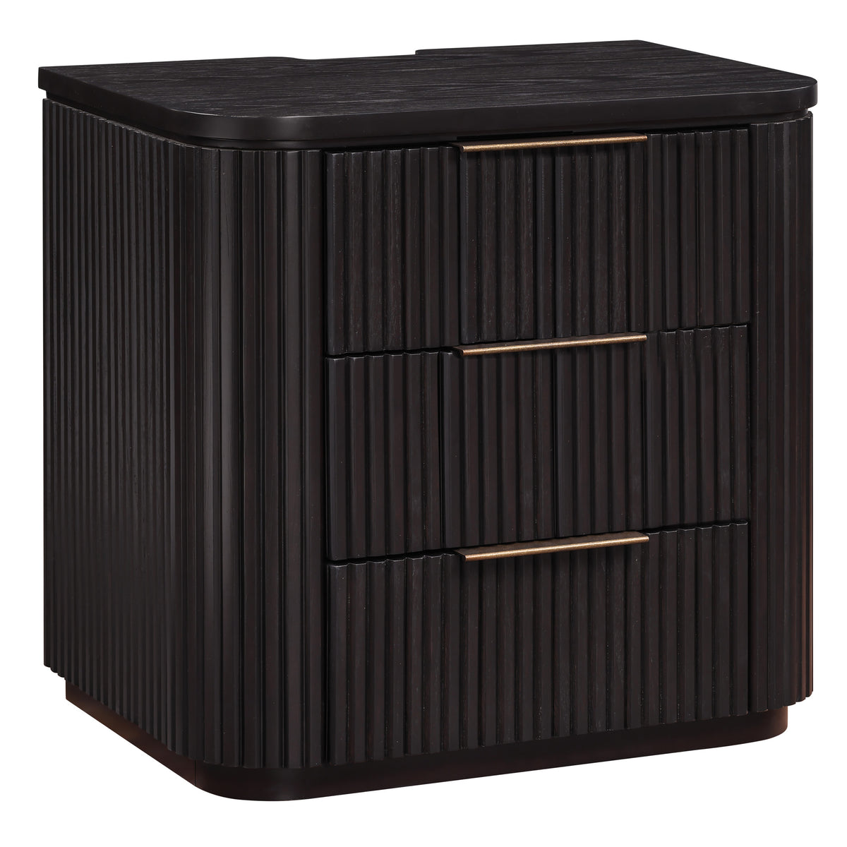 Henry Reeded 3-Drawer Nightstand with USB & Electric Outlets, Espresso Finish from Steve Silver - Luna Furniture