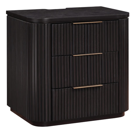 Henry Espresso Reeded 3-Drawer Nightstand with USB & Electric Outlets from Steve Silver - Luna Furniture