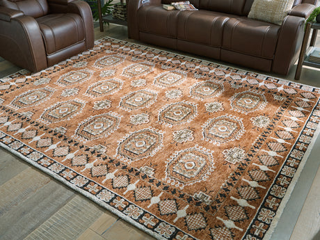 Qaabiz Sienna/Ivory/Black Large Rug from Ashley Furniture - Luna Furniture
