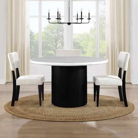 Colvin 52″ Round White Marble Dining Table, Black Finish from Steve Silver - Luna Furniture