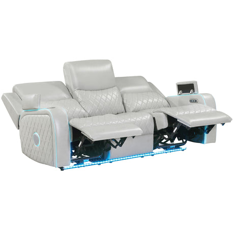 Luna Home Cinema Power Reclining Sofa, Ice Vegan Leather from Steve Silver - Luna Furniture