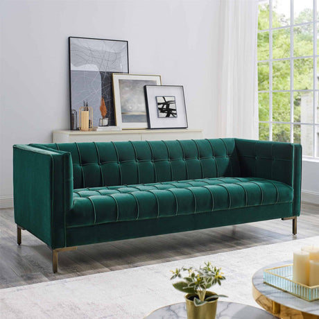 Isaac Channel Stitched Green Velvet Sofa from Steve Silver - Luna Furniture