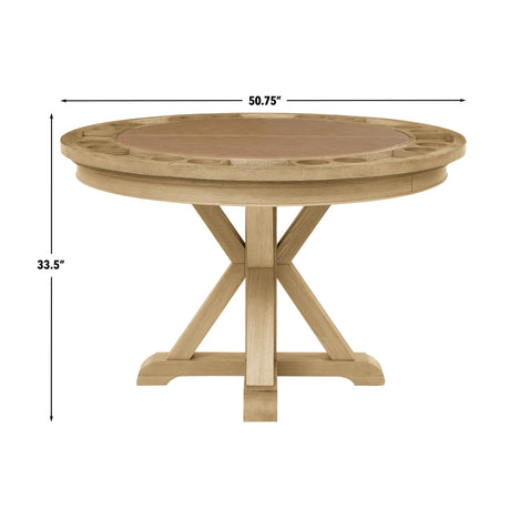 Rylie 48-inch Round Dining Table with Folding Game Top, Natural Finish from Steve Silver - Luna Furniture