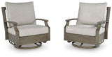Rainier Ranch Brown/Beige Outdoor Swivel Glider Chair with Cushion from Ashley - Luna Furniture