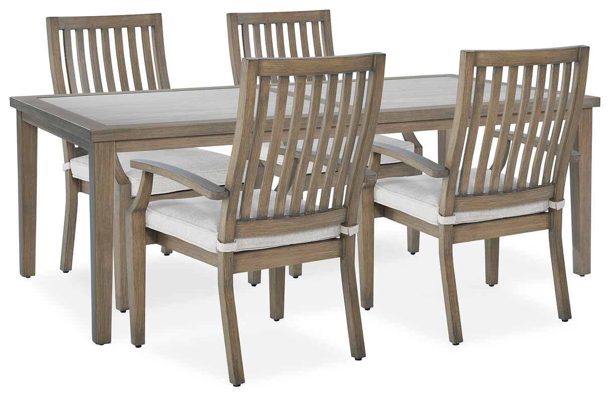 Rainier Ranch Outdoor Dining Table and 4 Chairs in Brown/Beige from Ashley Furniture - Luna Furniture