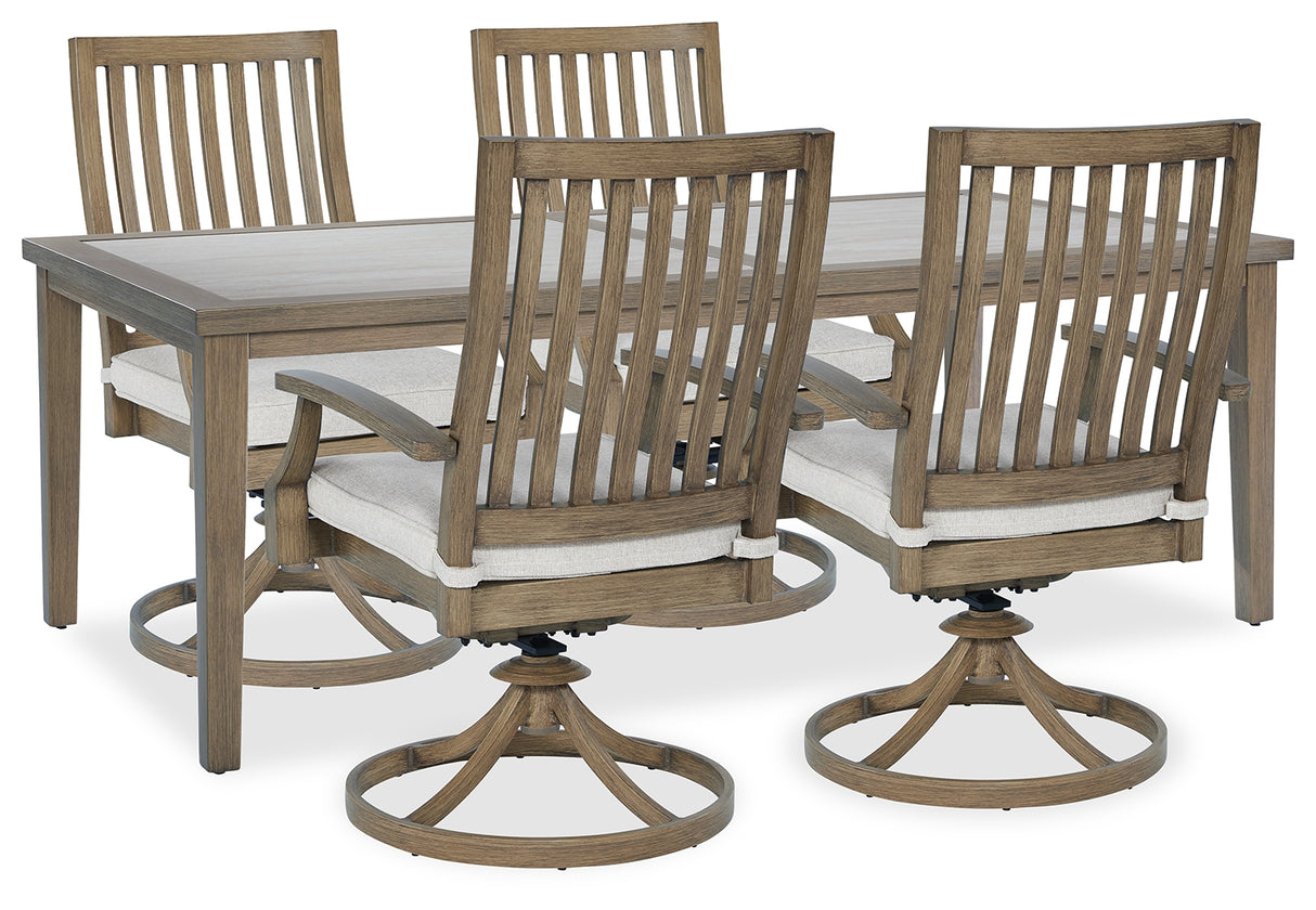 Rainier Ranch Outdoor Dining Table and 4 Chairs in Brown/Beige from Ashley Furniture - Luna Furniture