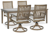 Rainier Ranch Outdoor Dining Table and 4 Chairs in Brown/Beige from Ashley Furniture - Luna Furniture