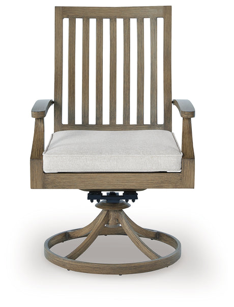 Rainier Ranch Outdoor Dining Table and 6 Chairs in Brown/Beige from Ashley Furniture - Luna Furniture