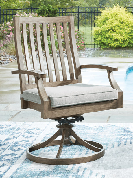 Rainier Ranch Outdoor Dining Table and 6 Chairs in Brown/Beige from Ashley Furniture - Luna Furniture