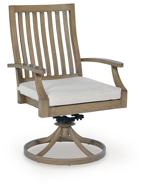 Rainier Ranch Outdoor Dining Table and 6 Chairs in Brown/Beige from Ashley Furniture - Luna Furniture