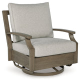 Rainier Ranch Outdoor Loveseat and 2 Chairs with Coffee Table in Brown/Beige from Ashley Furniture - Luna Furniture
