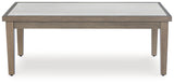 Rainier Ranch Outdoor Sofa and Loveseat with Coffee Table in Brown/Beige from Ashley Furniture - Luna Furniture