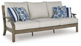 Rainier Ranch Outdoor Sofa and Loveseat with Coffee Table in Brown/Beige from Ashley Furniture - Luna Furniture