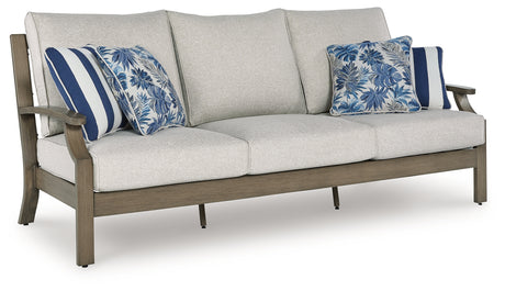 Rainier Ranch Outdoor Sofa and Loveseat with Coffee Table in Brown/Beige from Ashley Furniture - Luna Furniture