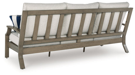 Rainier Ranch Outdoor Sofa and Loveseat with Coffee Table in Brown/Beige from Ashley Furniture - Luna Furniture