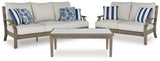 Rainier Ranch Outdoor Sofa and Loveseat with Coffee Table in Brown/Beige from Ashley Furniture - Luna Furniture