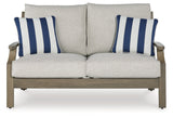 Rainier Ranch Outdoor Sofa and Loveseat with Coffee Table in Brown/Beige from Ashley Furniture - Luna Furniture