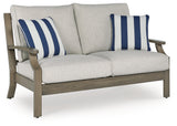 Rainier Ranch Outdoor Sofa and Loveseat with Coffee Table in Brown/Beige from Ashley Furniture - Luna Furniture
