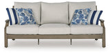 Rainier Ranch Outdoor Sofa and Loveseat with Coffee Table in Brown/Beige from Ashley Furniture - Luna Furniture