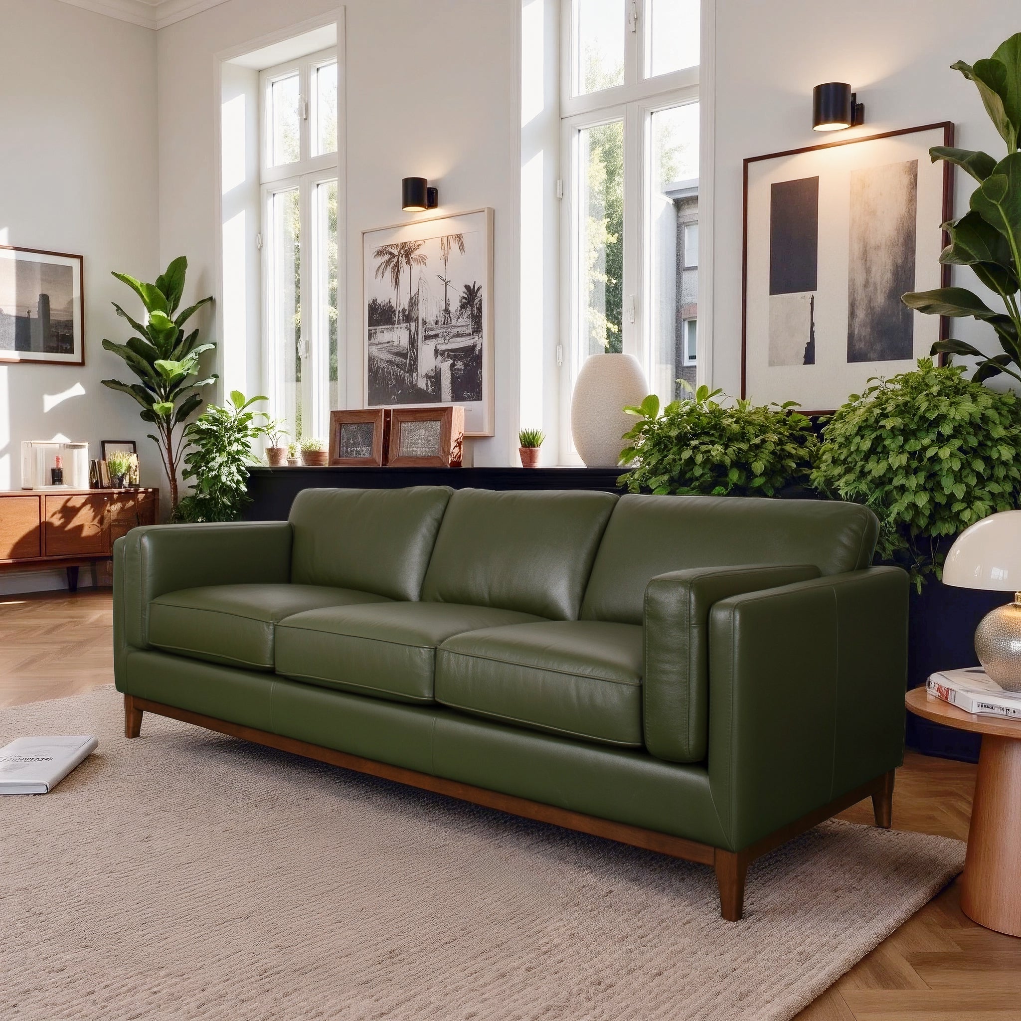 Raleigh Forest Green Top Grain Leather Sofa – Luna Furniture