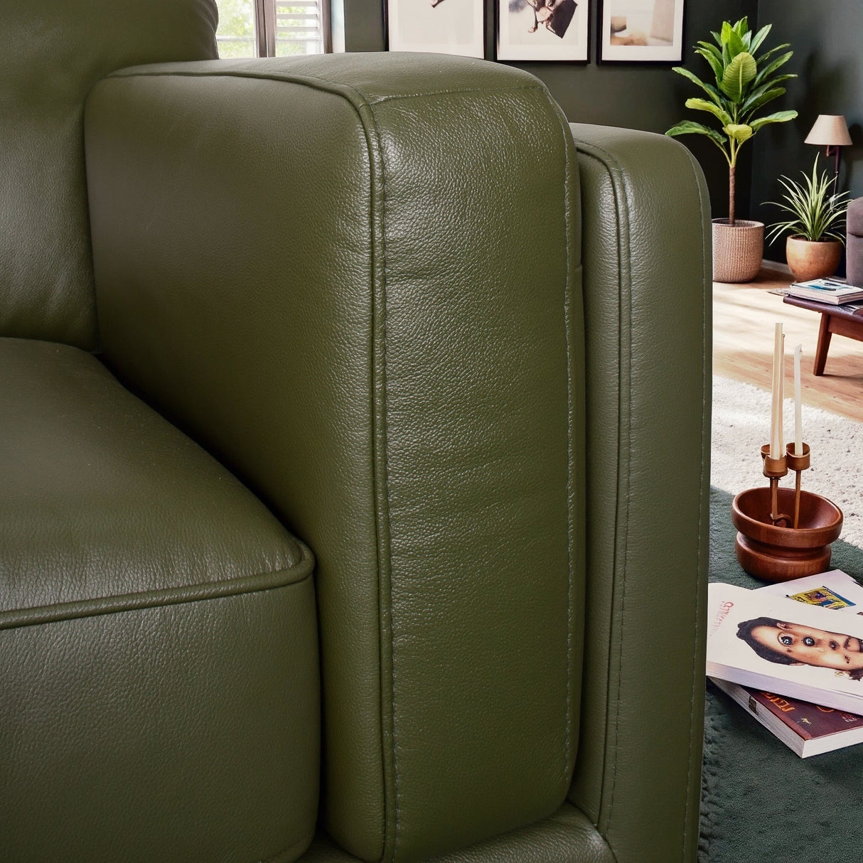 Raleigh Forest Green Top Grain Leather Sofa from Midinmod - Luna Furniture