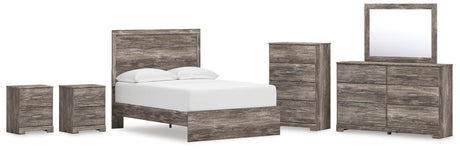 Ralinksi Full Panel Bed with Mirrored Dresser, Chest and 2 Nightstands in Gray from Ashley - Luna Furniture