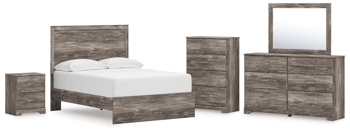 Ralinksi Full Panel Bed with Mirrored Dresser, Chest and Nightstand in Gray from Ashley - Luna Furniture