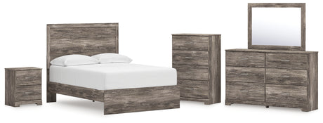 Ralinksi Full Panel Bed with Mirrored Dresser, Chest and Nightstand in Gray from Ashley - Luna Furniture