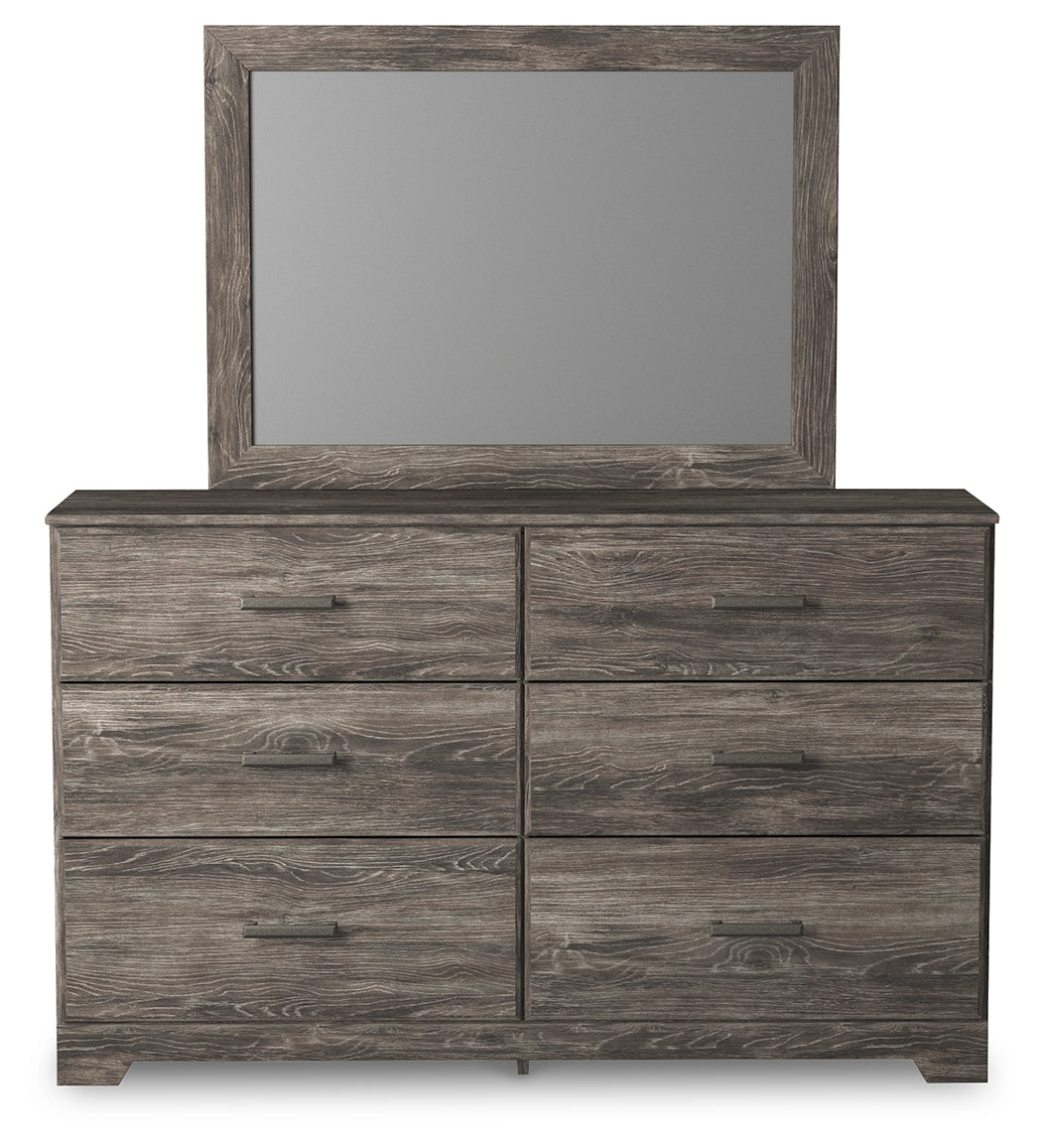 Ralinksi King Panel Bed with Mirrored Dresser and Chest in Gray from Ashley - Luna Furniture