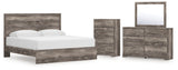 Ralinksi King Panel Bed with Mirrored Dresser and Chest in Gray from Ashley - Luna Furniture