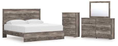 Ralinksi King Panel Bed with Mirrored Dresser and Chest in Gray from Ashley - Luna Furniture
