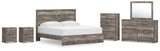 Ralinksi King Panel Bed with Mirrored Dresser, Chest and 2 Nightstands in Gray from Ashley - Luna Furniture