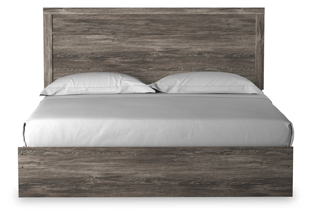 Ralinksi King Panel Bed with Mirrored Dresser, Chest and Nightstand in Gray from Ashley - Luna Furniture