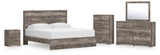 Ralinksi King Panel Bed with Mirrored Dresser, Chest and Nightstand in Gray from Ashley - Luna Furniture