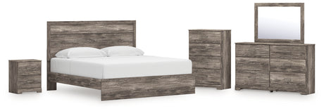 Ralinksi King Panel Bed with Mirrored Dresser, Chest and Nightstand in Gray from Ashley - Luna Furniture
