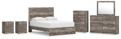 Ralinksi Queen Panel Bed with Mirrored Dresser, Chest and 2 Nightstands in Gray from Ashley - Luna Furniture