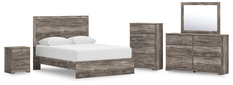 Ralinksi Queen Panel Bed with Mirrored Dresser, Chest and Nightstand in Gray from Ashley - Luna Furniture