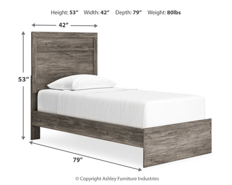 Ralinksi Twin Panel Bed with Mirrored Dresser and 2 Nightstands in Gray from Ashley - Luna Furniture