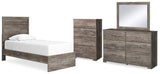 Ralinksi Twin Panel Bed with Mirrored Dresser and Chest in Gray from Ashley - Luna Furniture