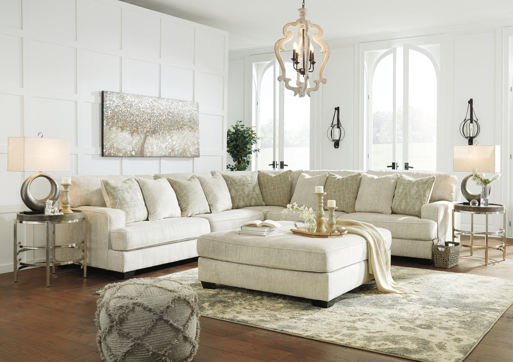 Rawcliffe 3-Piece Sectional with Ottoman in Parchment from Ashley Furniture - Luna Furniture